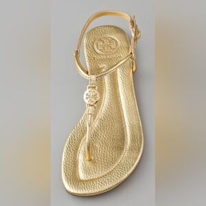 Tory Burch Designer Emmy Metallic Strappy Gold Women's Leather Sandals 9.5